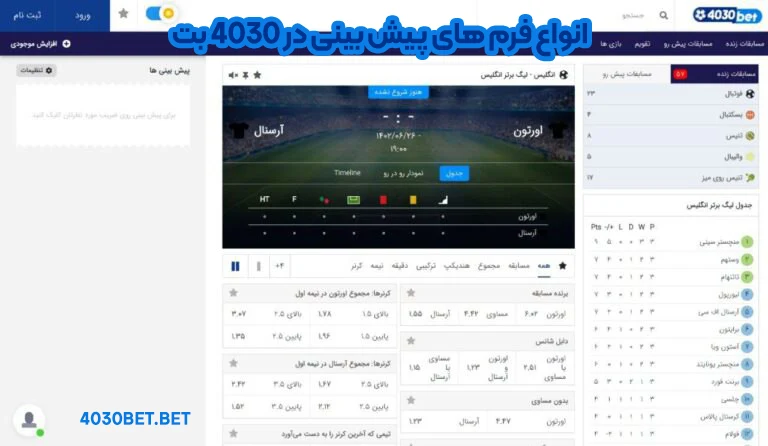 انواع فرم های پیش بینی در 4030 بت